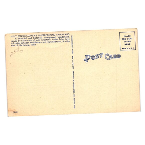 Natural Bridge Indian Echo Caverns Vintage Postcard Hummelstown PA Pennsylvania - Picture 2 of 2